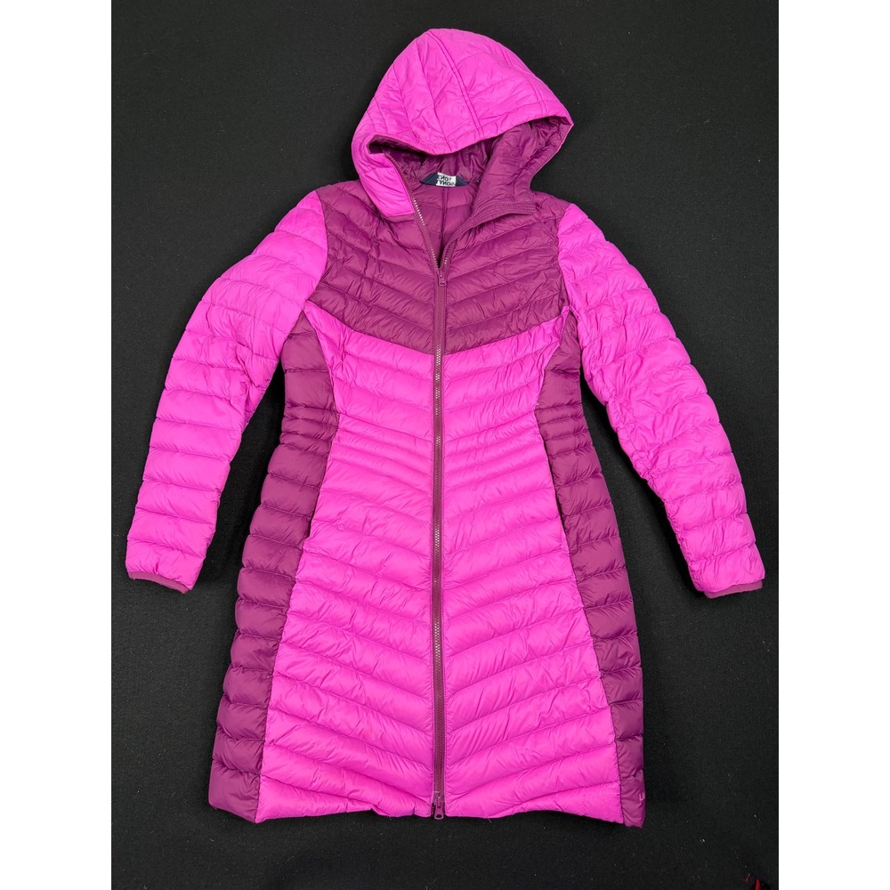 Lands End Womens Pink Down Puffer Coat Long Hooded Parka Size S 6-8